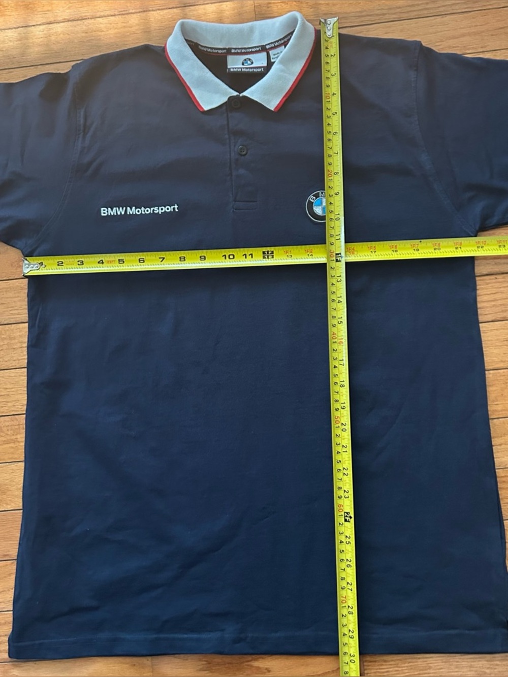 BMW Motorsport Authentic Navy Polo Shirt White/Red Trim Germany Import L - Picture 7 of 7